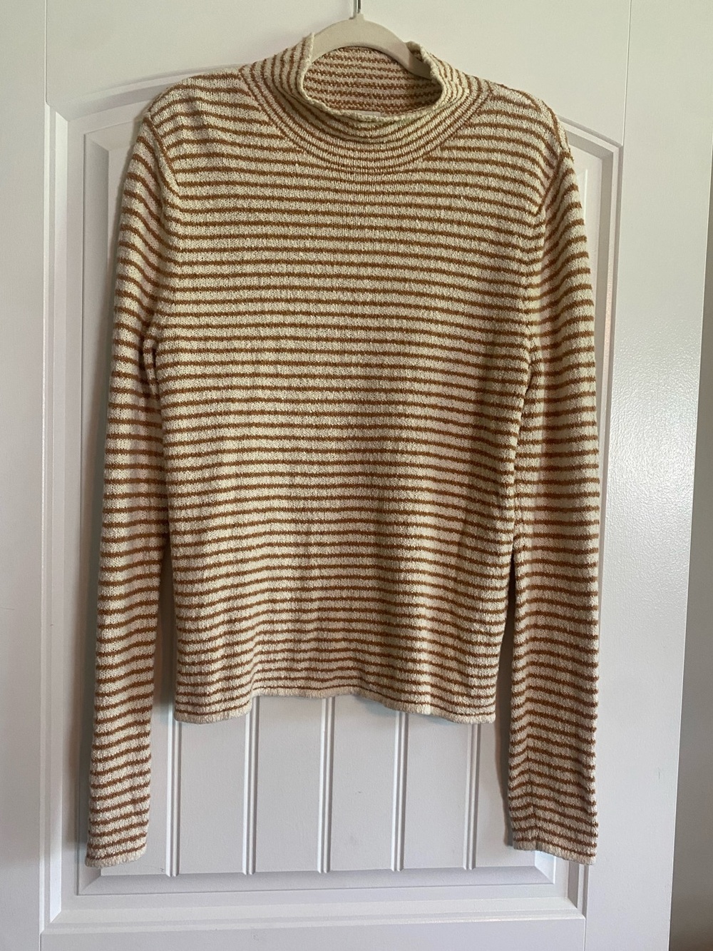J. Crew Cream & Brown Striped Mockneck Sweater - Picture 3 of 10